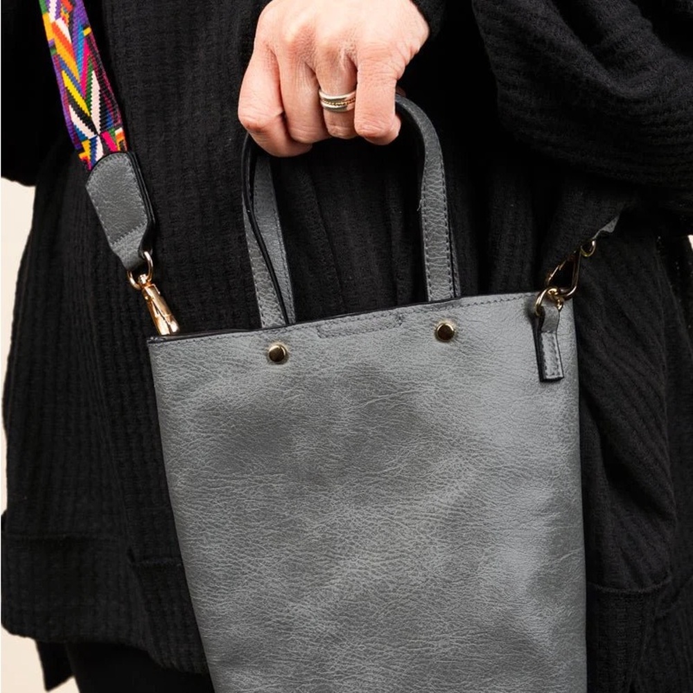 Gray Leather Tote Bag Crossbody Purse